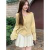 Zoki Tassel Yellow Sweet Cardigan Sweepers Women Casual Vintage Preppy Style Knitted Coat Korean Elegant Long Sleeve Fashion Top