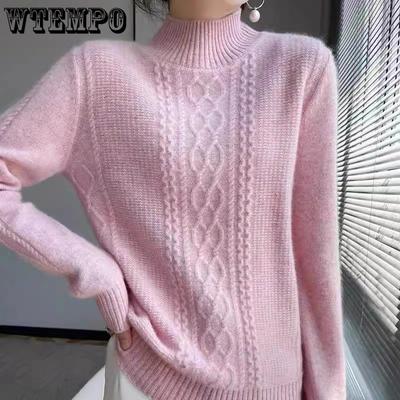 Женский трикотаж с полувысоким воротником Осень и Зима Длинный рукав со жгутами Свитер Женский базовый слой