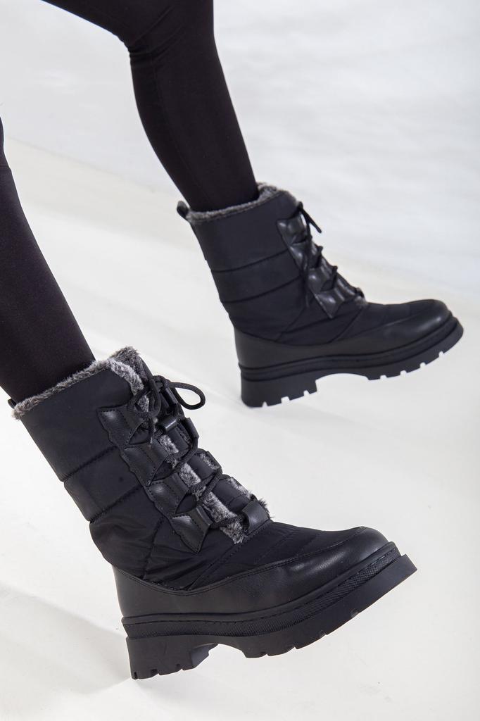 Женские современные стильные модные ботинки, зимние сапоги из искусственной кожи с черным мехом