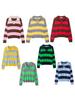 Women's French Chic Striped Knit Polo Sweater - Autumn/Winter Top