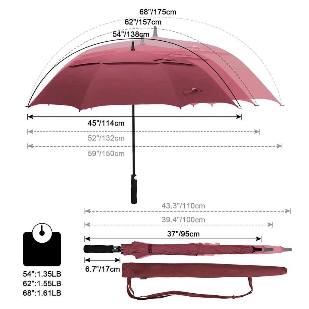 G4Free Auto Golf Umbrella Extra Large Extra Large Double Canopy Breathable Windproof Waterproof Stick Umbrella 47/54/62/68inch Open/Close