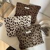 Corduroy Retro Leopard Pattern Makeup Bag Lipstick Cosmetic Organizer Zipper Bag Travel Washing and Storage Bag for Women