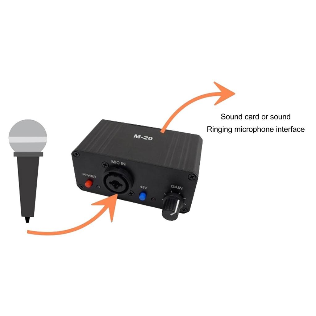 Microphone Microphone Gain Booster for Dynamic Condenser Microphones with 48V Phantom Power and XLR for Live and Recording Preamp, Output, Podcasting,