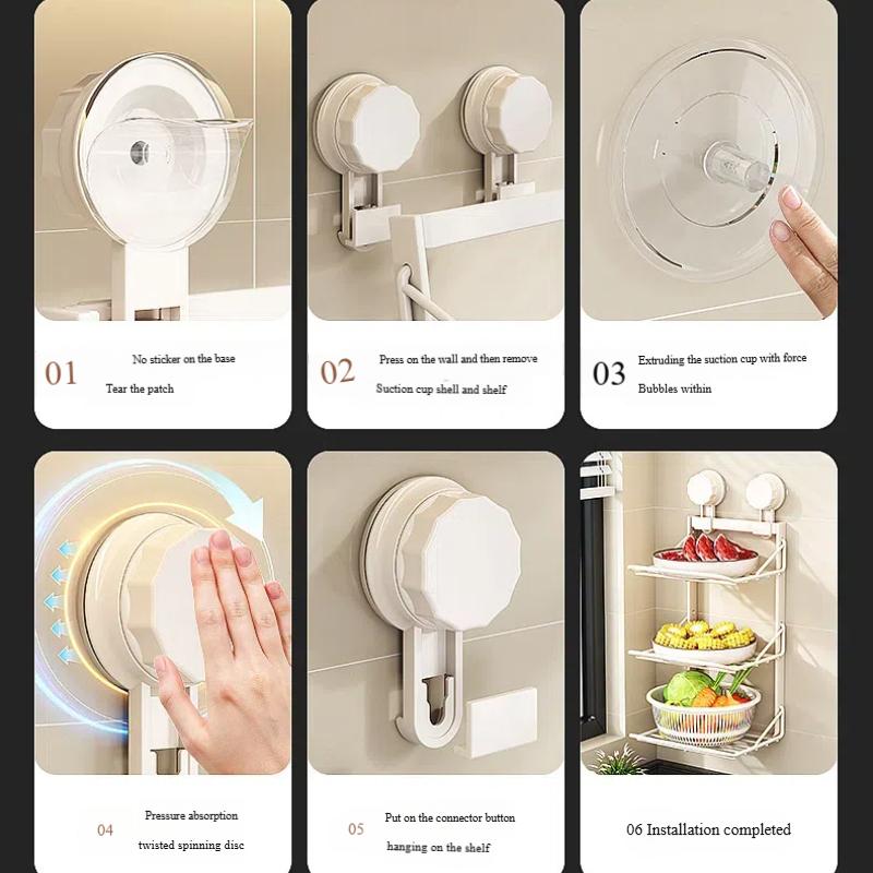 Kitchen Suction Cup Folding Storage Rack Household Multi-Layer Pot Rack Wall Mounted Storage Rack Carbon Steel Material