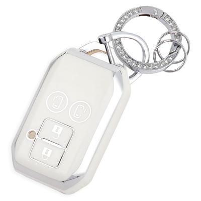 YANMW Чехол для ключа, совместимый с Suzuki New Spacia и Flair Smart Key, 4 кнопки, серебристый, Hustler, Jimny, Custom, Solio, Wagon, Чехол, (Блеск, Белый)