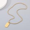 Punk Stainless Steel Square Pendant Necklace for Men Simple Stone Pattern Dog Tag Accessories Personalized Trendy Jewelry