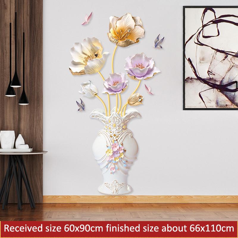 Настенная наклейка в китайском стиле с вазой с пионами для спальни, гостиной, самоклеящаяся виниловая наклейка, съемный декор для фона телевизора, украшение для дома