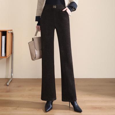 Мамины осенне-зимние драпированные брюки плюс флис, новые повседневные брюки, стройнящие брюки прямого кроя, брюки широкие, шерстяные женские расклешенные брюки