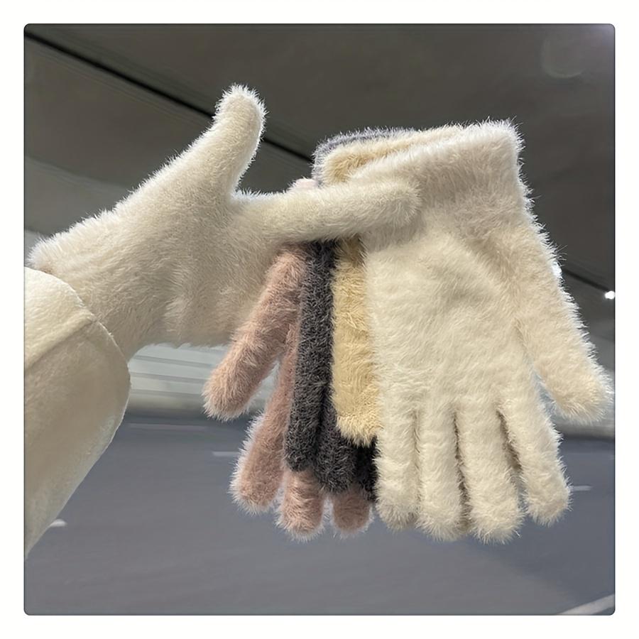 Однотонные мягкие плюшевые перчатки женские зимние эластичные теплые вязаные перчатки с разделенными пальцами для защиты от холода на открытом воздухе велосипедные перчатки