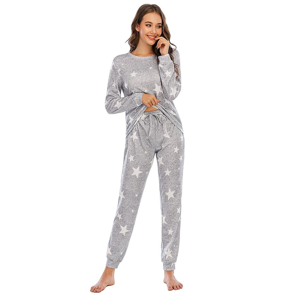 Женский рождественский пижамный комплект с оленями, топ с длинным рукавом и джоггеры с принтом звезд, домашний костюм-двойка, подходящая женская пижама, милая, уютная одежда для сна, повседневная одежда