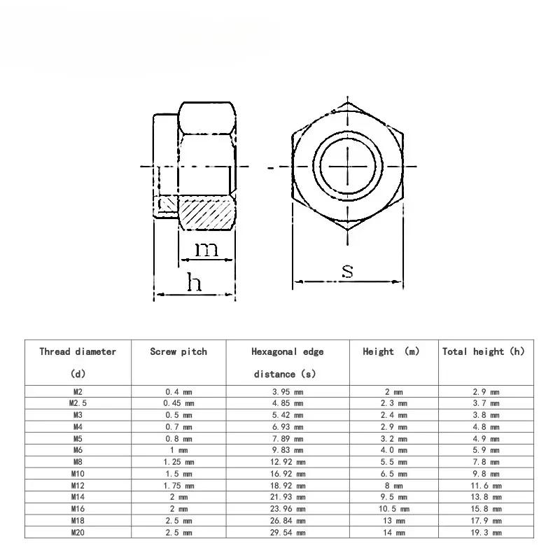 Nylon Lock Nuts M2 M2.5 M3 M4 M5 M6 M8 M10 M12 M14 M16 M20 304 Stainless Steel Hexagon Anti-Slip Automatic Lock Nut DIN985