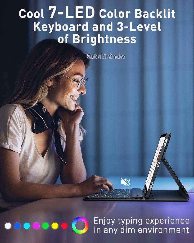 Чехол-клавиатура RGB Bluetooth и бесшумная мышь для iPad 10-го поколения 11 дюймов 10,9"