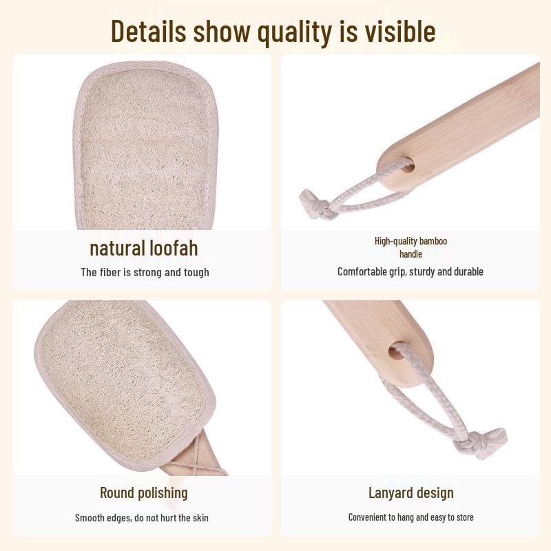 Natural Loofah Pulp Shower and Back Scrubber with Long Handle