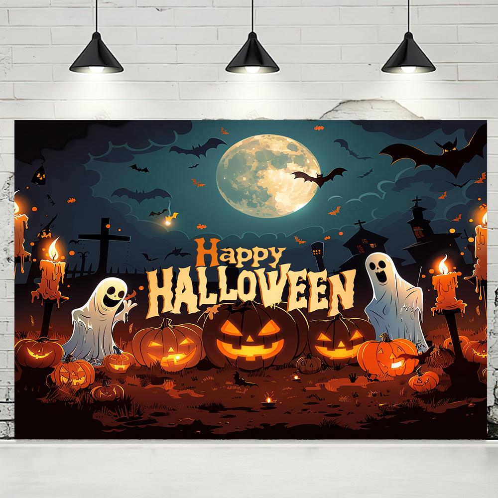 Halloween Banner - No Power Required Full Moon Witch Pumpkin Bat Design Multi functional Outdoor Scene Party Decoration