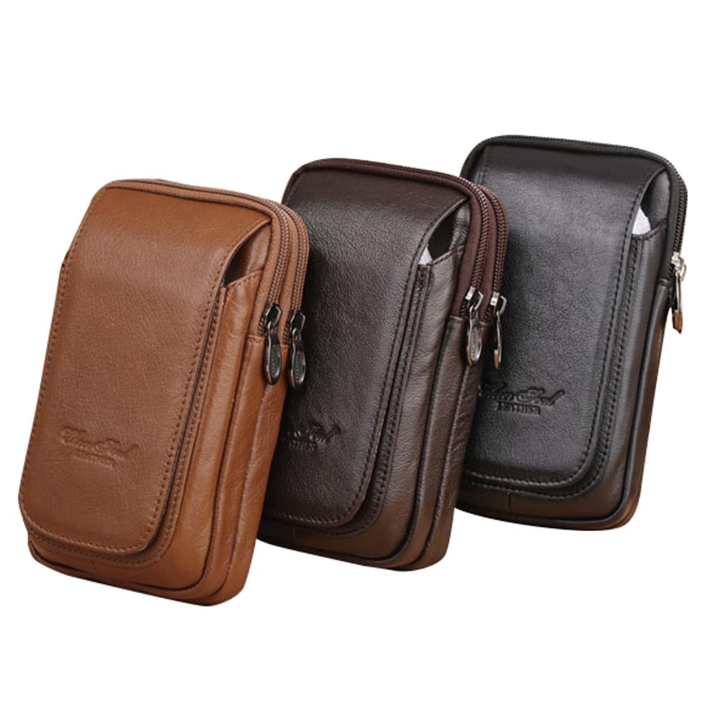 Повседневная поясная сумка из натуральной кожи с застежкой-молнией и крючком для ремня с несколькими карманами для телефона