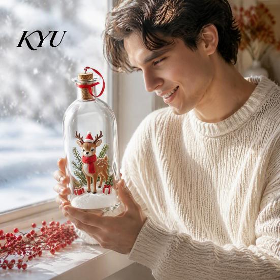Personalized Greeting Gifts Recordable Message Christmas Bottle Ornament, Voice Recording Keepsake, Mini Snowy Winter Home Decor Tree in Bottle,