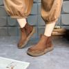 Осенне-зимние новые короткие ботинки женские ретро ручной работы кожаные ботинки Мартин на плоской подошве удобные на боковой молнии женские ботинки