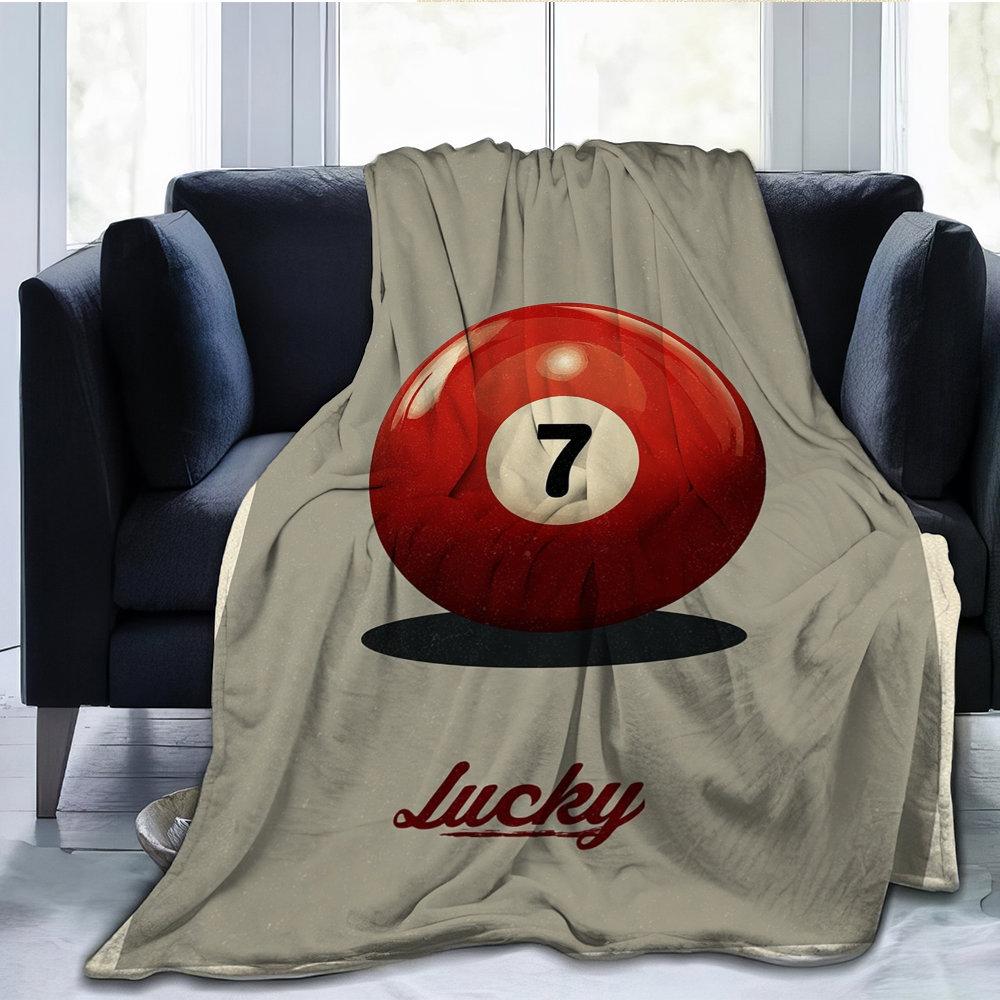Lucky Number 7 Pool Game Flannel printed blanket suitable for all seasons suitable for living room office sofa and travel