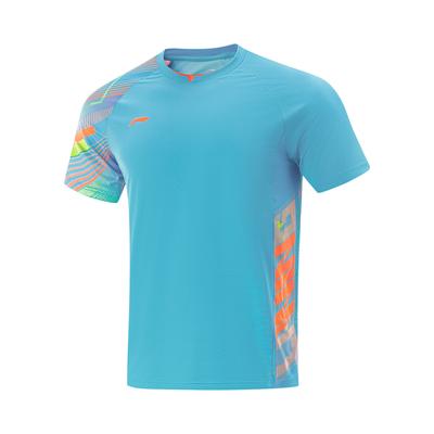 Спортивная футболка с коротким рукавом Li Ning серии Table Tennis, удобная, дышащая, унисекс, топ, цвет Дельфиний синий AAYV119-2