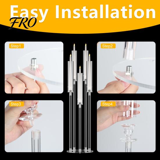 Festive Atmosphere Candle Holders 4/8Pcs Acrylic Candelabra Set with 5-Arm, Clear Wedding Party Centerpiece for 0.87" Decorative Flicker LED Candles,