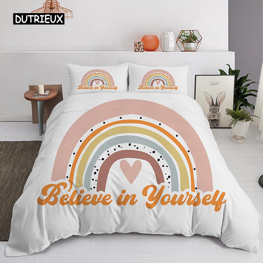 Trendy Pastel Colors Rainbow Bedding Set Baby Kids Duvet Cover 150x210 135x200 With Pillowcases And Zipper