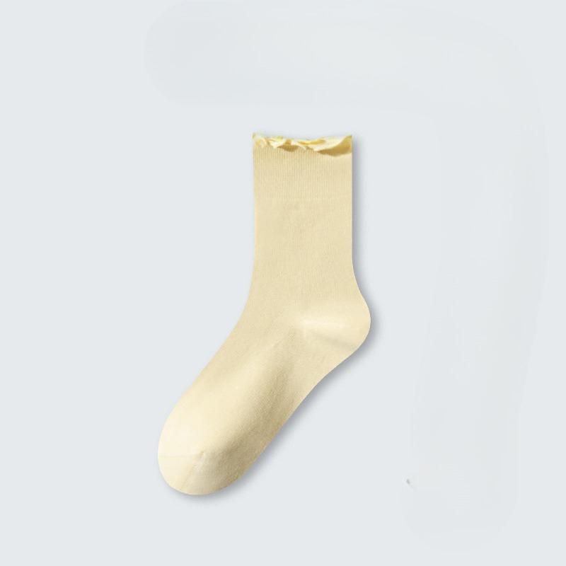 Female Spring and Autumn Cotton All Kinds of Wooden Ear Side Loose Mouth Breathable Boneless Tube Pile Socks
