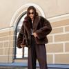 Russian women's brown imitation fox fur coat winter warm fashion artificial fur coat