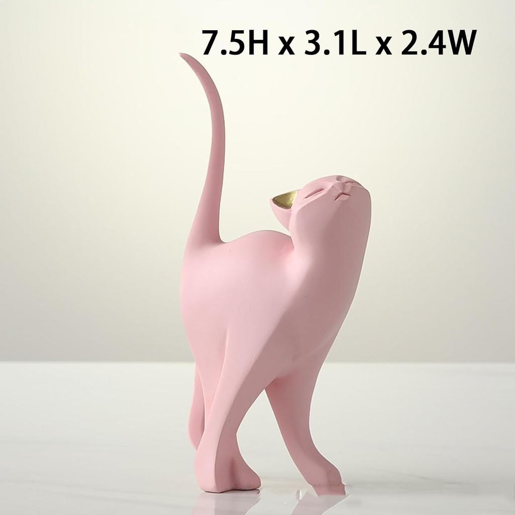 2 шт. Статуэтка розового кота, геометрическая скульптура кота, художественная статуэтка животного, современные украшения для дома, статуэтка животного, скульптура из смолы для домашнего офиса, подарок