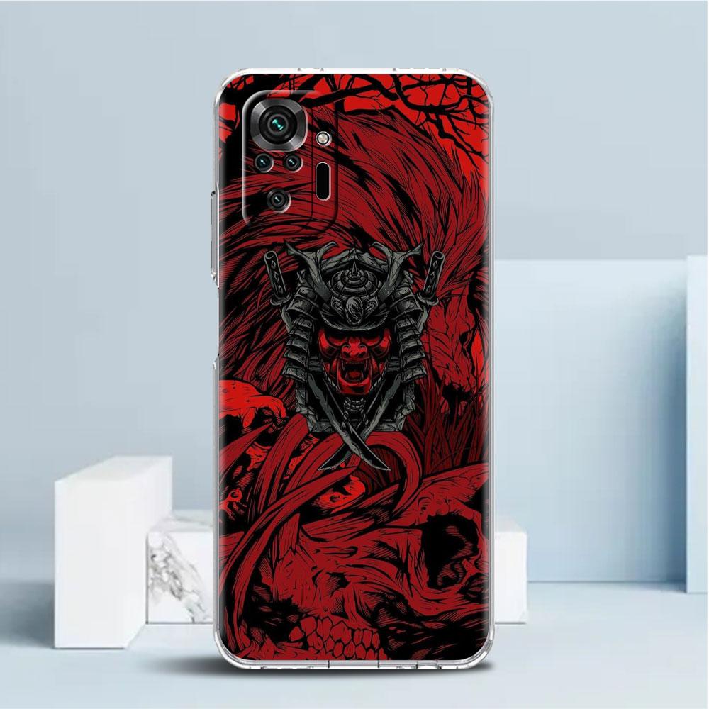 Чехол с маской самурая Они для Xiaomi Redmi Note 11 Pro 10 9 9S 8 8T 7 9A 9C 9T 10 10C K40, прозрачный мягкий чехол из ТПУ