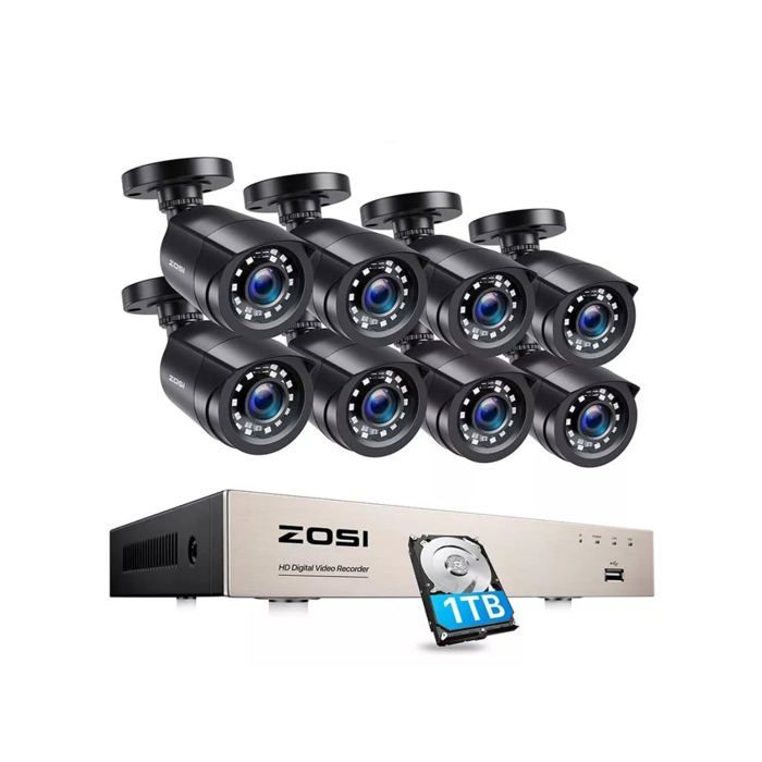 Kit de vidéosurveillance - ZO.SI - 8 caméras - Disque dur 1 To - Vision nocturne IP66