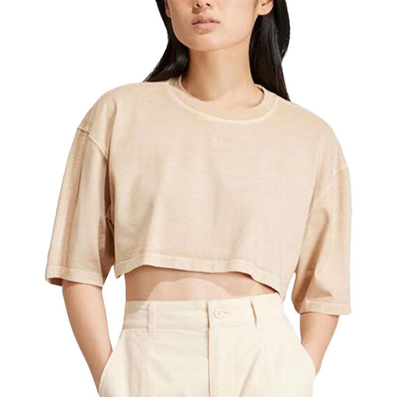 Adidas Originals ESSENTIALS+CROPPED TEE T Shirt Women's Brown IR5997