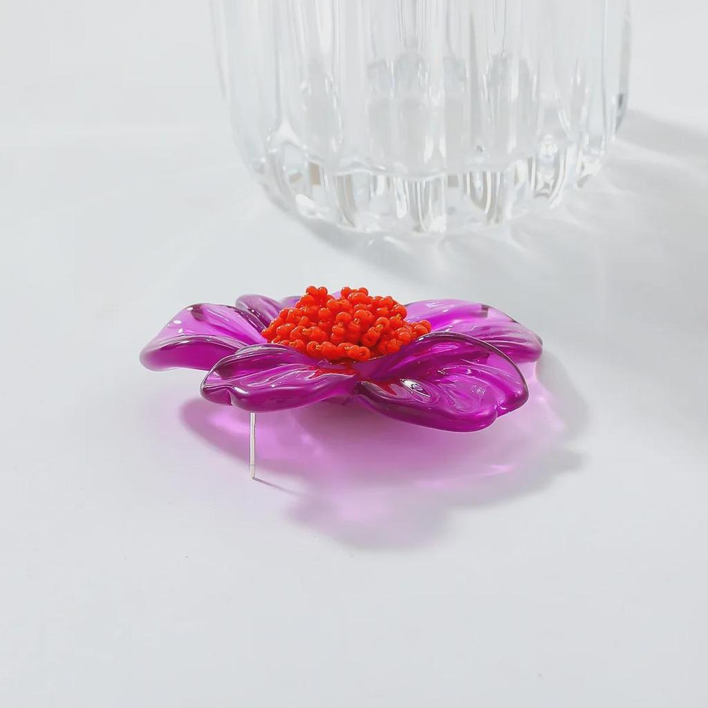 Большие фиолетовые серьги из смоляного цветка в стиле бохо ручной работы из бисера для женщин