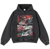 2024 Streetwear Japanese Anime Expression Graphic Unisex Washed Black Oversized Unisex Long Sleeve Hoodie