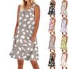 Женское повседневное и модное платье средней длины с круглым вырезом и без рукавов с принтом