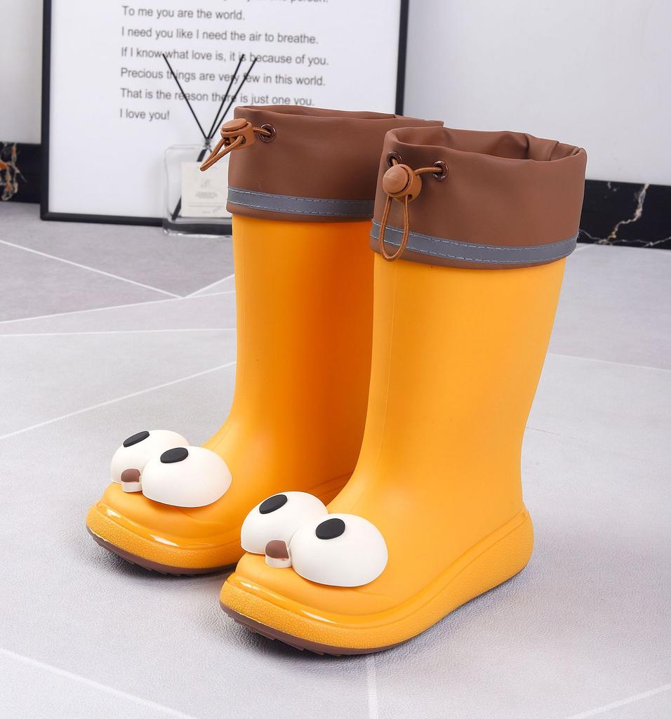 Большие глаза детские дождевики для девочек мальчиков учеников начальной школы симпатичные нескользящие водонепроницаемые теплые хлопковые модные средние резиновые сапоги