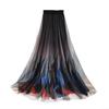 Trendy Feather Print Mesh Skirt A-line Flared Half Skirt Gradient Style for Women