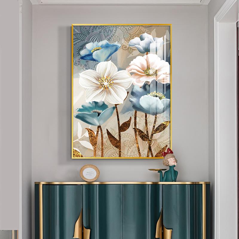 Golden Blue Flowers Nordic Poster Modern Abstract Wall Art Print Canvas Painting Wall Pictures for Living Room Home Decoration