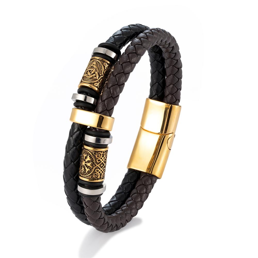 Браслет с рунами викингов из нержавеющей стали и натуральной кожи, регулируемый браслет-бангл, мужской, женский, панк-украшение, скандинавские подарки для пар