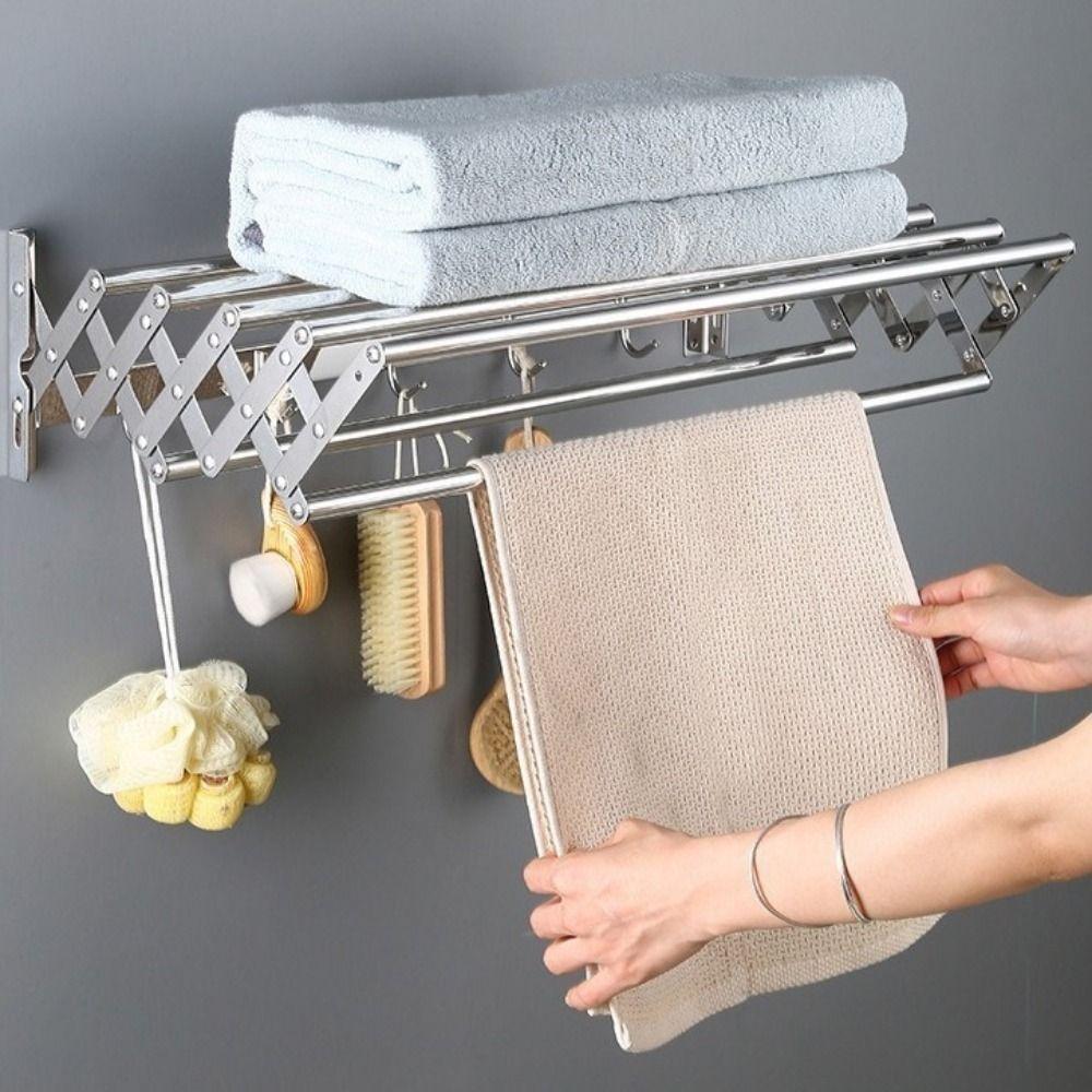 Large Capacity Retractable Laundry Drying Rack Stainless Steel Clothes Drying Rack Bathroom