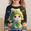 Children's T-Shirt Kawaii Full Sleeves T-Shirts for Girl Tiger Cat Cute Tees Clothes 2023 Autumn Kid Top O-Neck Outdoor Clothing