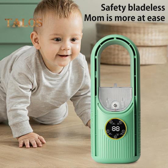 Безлопастной настольный вентилятор с 6 скоростными режимами, мощный воздушный поток, компактный дизайн, портативный перезаряжаемый, тихий охлаждающий вентилятор-распылитель