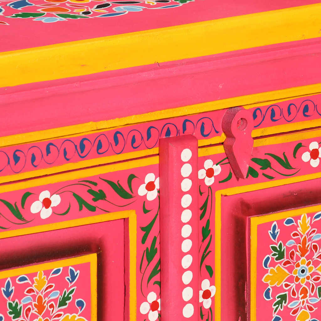 Mango Wood Sideboard Solid Wood Hand Painted in Pink