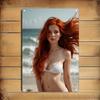 Металлическая настенная табличка Постер 'Женщина на пляже' в элегантной железной раме 2D Домашний декор для гостиной, бара, кафе, спальни Dur
