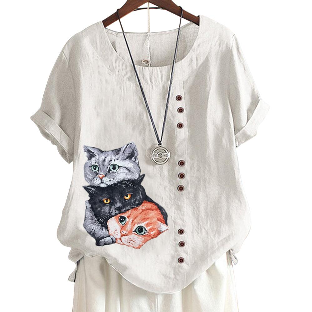 Женская хлопковая повседневная футболка с 7 милыми рисунками животных, круглым вырезом, короткими рукавами, S-5XL