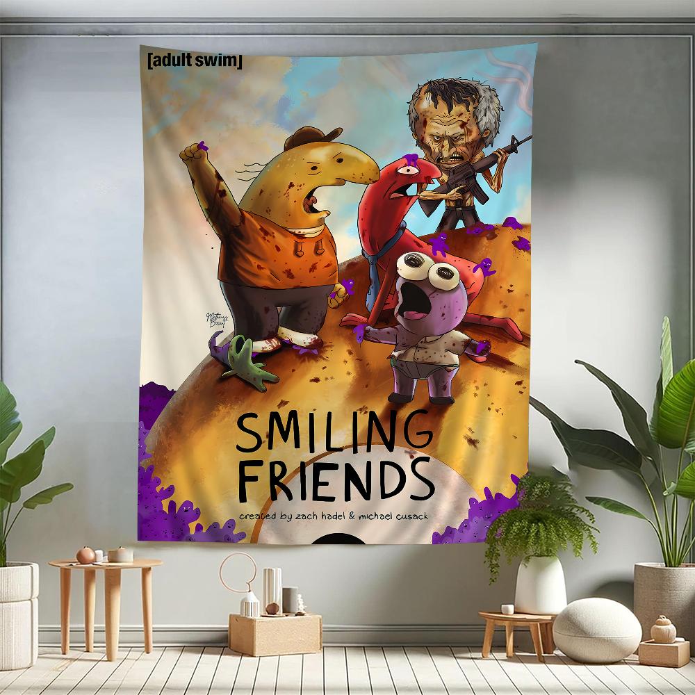 Мультяшный Повешенный на стену красочный гобелен Smiling Friends Богемный настенный гобелен Декор на стену Мандала