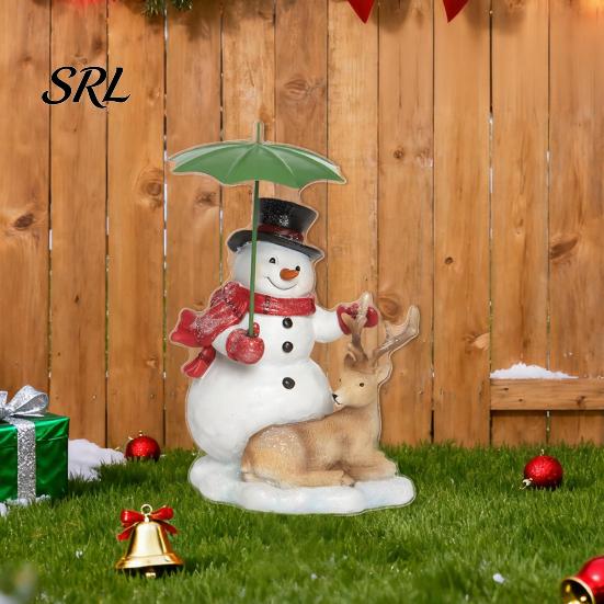 Double Sided Holiday Yard Stakes Santa Claus Garden Stake, Christmas Acrylic Snowman Sign, 2D Winter Festive Art Flat Snowy Cottage Ornament for Lawn