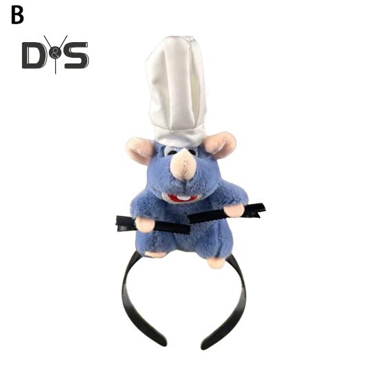 Повязка на голову Cooking Mouse King с 2 зажимами, легкая плюшевая повязка для волос с мышкой, нескользящая петля для волос с плюшевой игрушкой, аксессуары для волос для женщин и девочек, головные уборы
