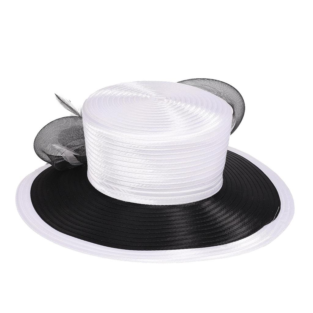 Women Derby Church Dress Fascinator Cloche Hat Wide Brim Tea Party Wedding Bucket Hat with Bow Accent