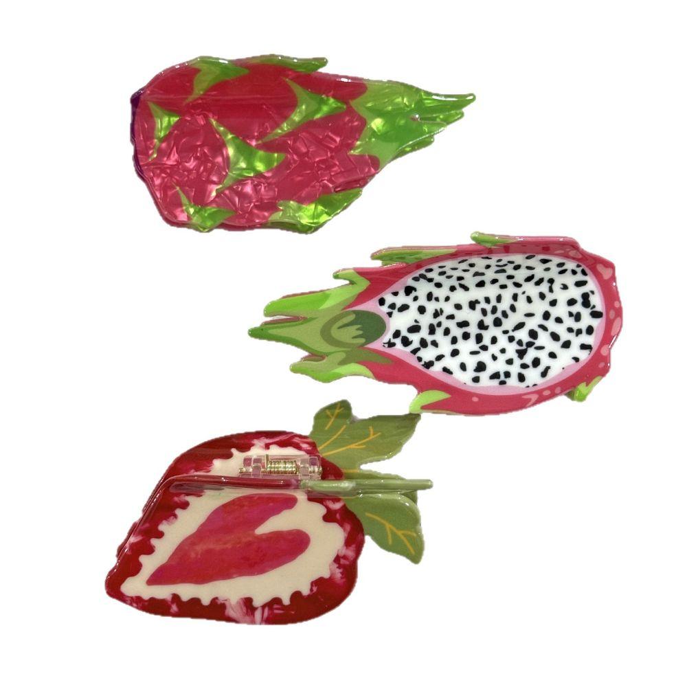 Acrylic Hair Claw Strawberry Shark Hair Clip Cute Fruit Print Hair Claw For Women Girls