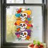 Seasonal Window Art for Parties Skeleton Undead Static Sticker, Waterproof PVC Decorative Decals, Durable Decals Home Film Autumn Harvest Glass Decor